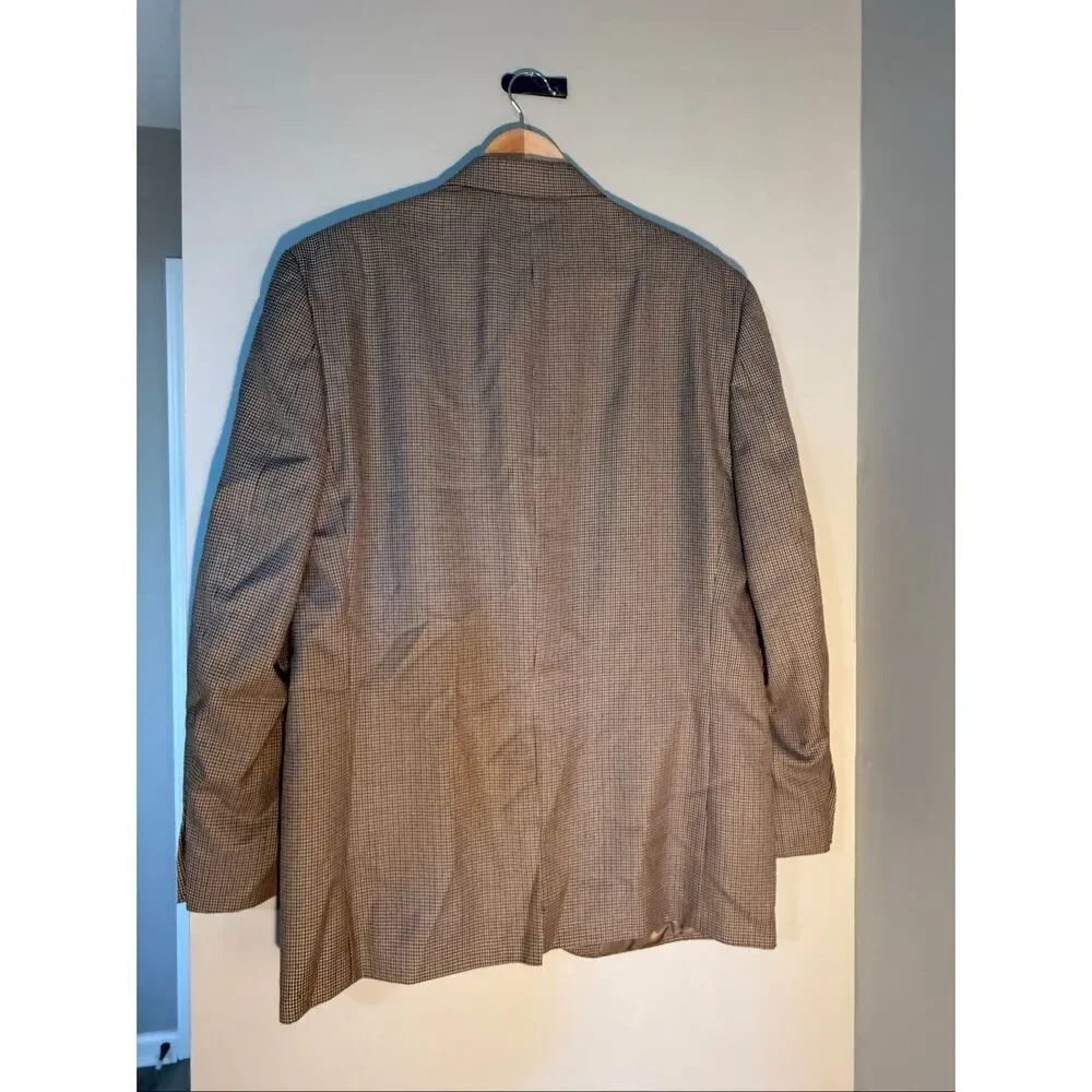 Ralph Lauren Blazer Sportscoat Brown Houndstooth Micro Plaid Academia Size 42R